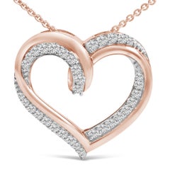 Collar con Colgante de Corazón Abierto de Plata chapada en Oro Rosa de 14K y 1/2 Cttw de Diamante