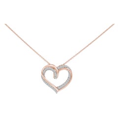 Collar con Colgante de Corazón Abierto de Plata chapada en Oro Rosa de 14K y 1/2 Cttw de Diamante