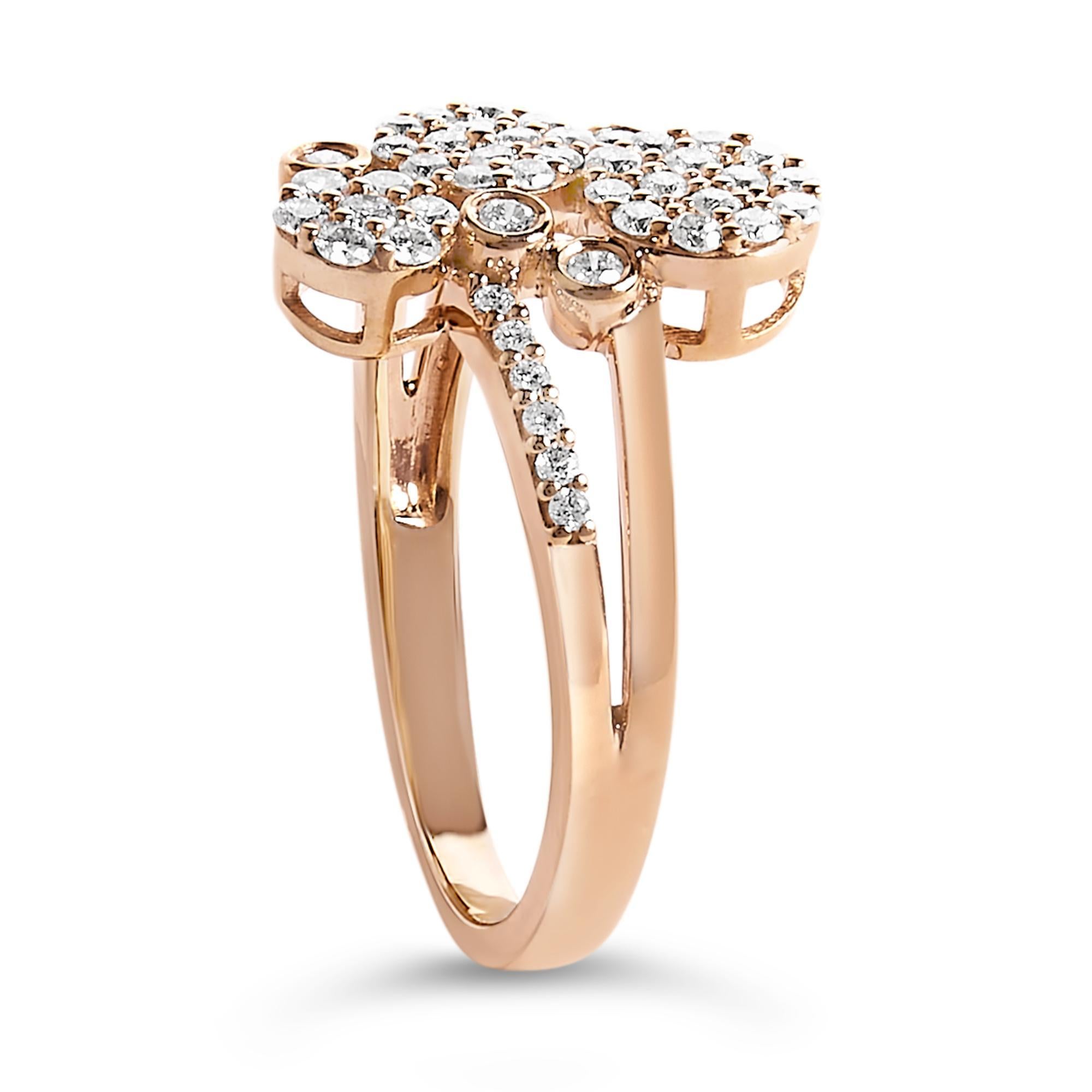 14K Roségold Platin Silber 1/2 Cttw Diamant Scatter Composite Bypass Ring (Rundschliff) im Angebot