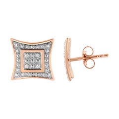 14K Rose Gold Plated Silver 1/20 cttw Diamond 4-Stone Halo Style Stud Earrings