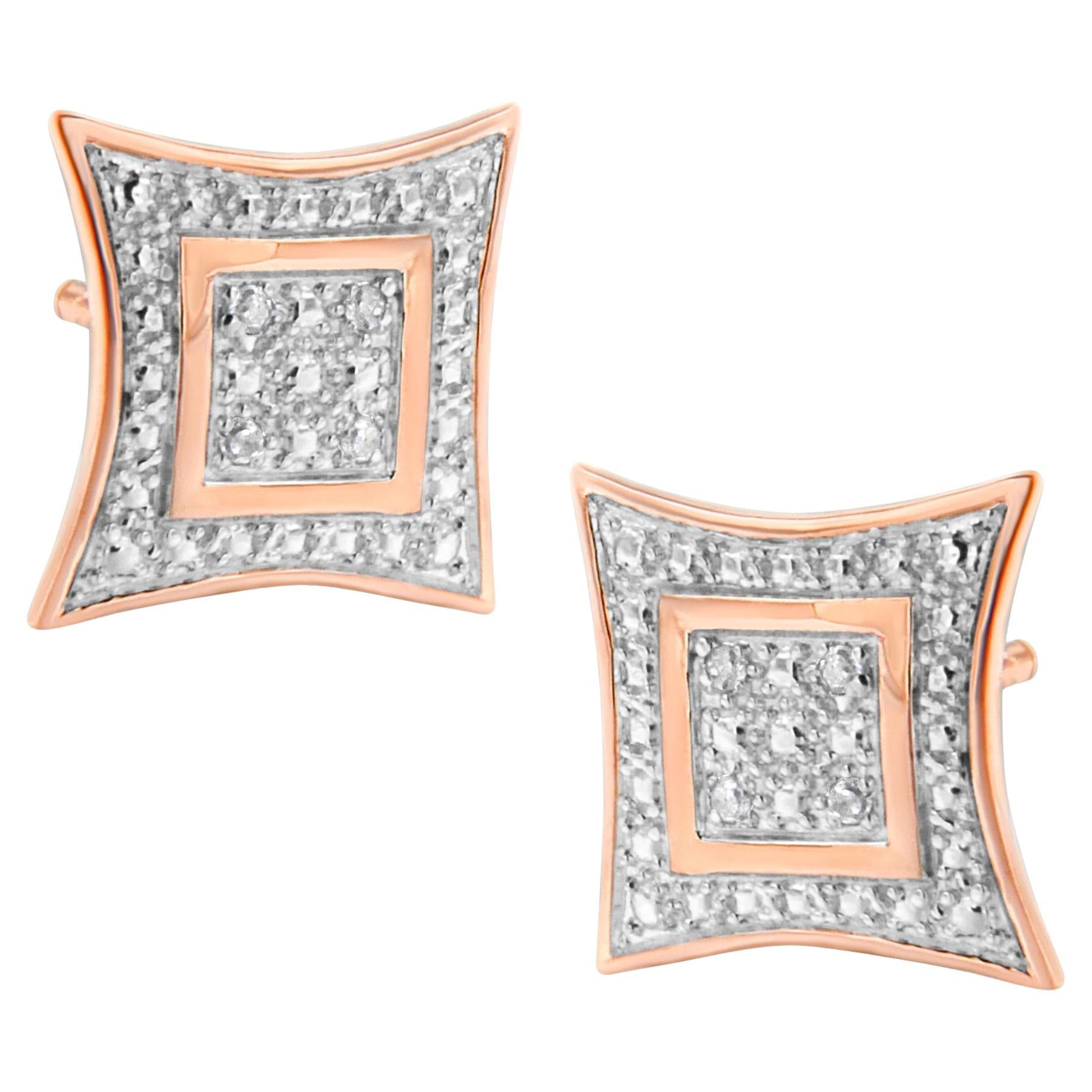 Orecchini a perno in argento placcati in oro rosa 14K con diamante da 1/20 cttw e 4 pietre a forma di aureola