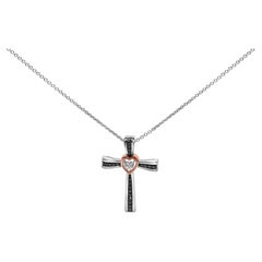 14K Rose Gold Plated Silver Black Rhodium Diamond Accent Cross Pendant Necklace