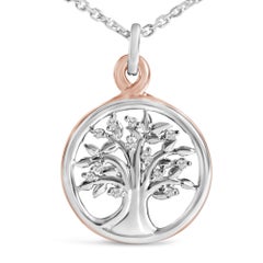 14K Rose Gold Plated Silver Diamond Accent Tree of Life Pendant Necklace