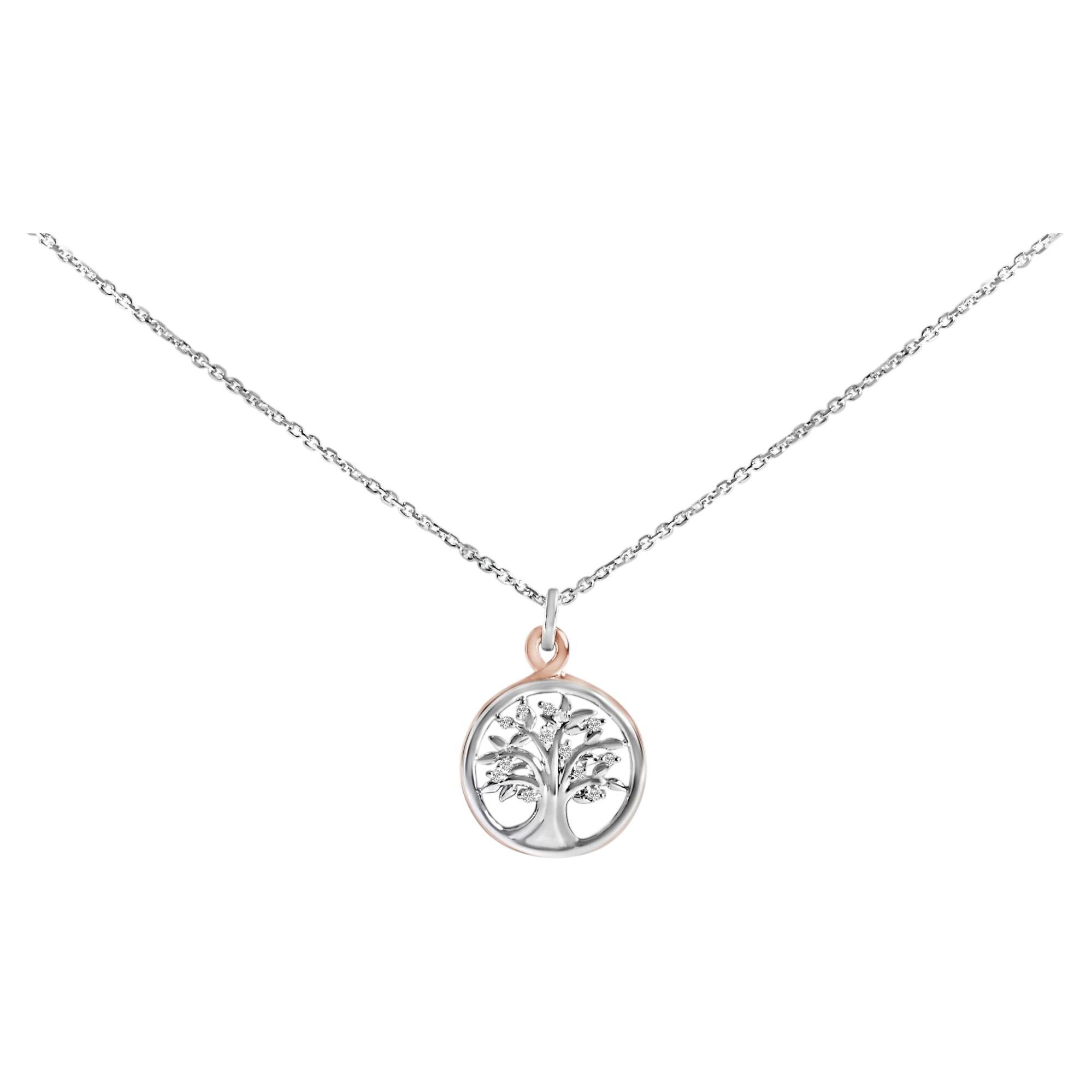 14K Rose Gold Plated Silver Diamond Accent Tree of Life Pendant Necklace