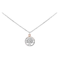 14K Rose Gold Plated Silver Diamond Accent Tree of Life Pendant Necklace