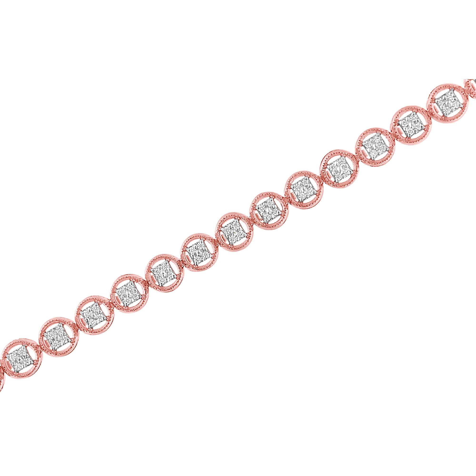Moderne Bracelet tennis en argent sterling plaqué or rose 14 carats avec diamants de 1/10 carat en vente