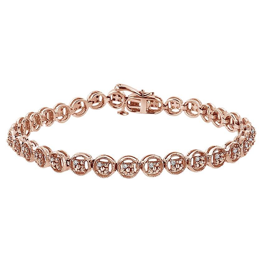 Bracelet tennis en argent sterling plaqué or rose 14 carats avec diamants de 1/10 carat