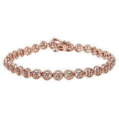 14K Rose Gold Plated Sterling Silver 1/10 Carat Diamond Circle Tennis Bracelet