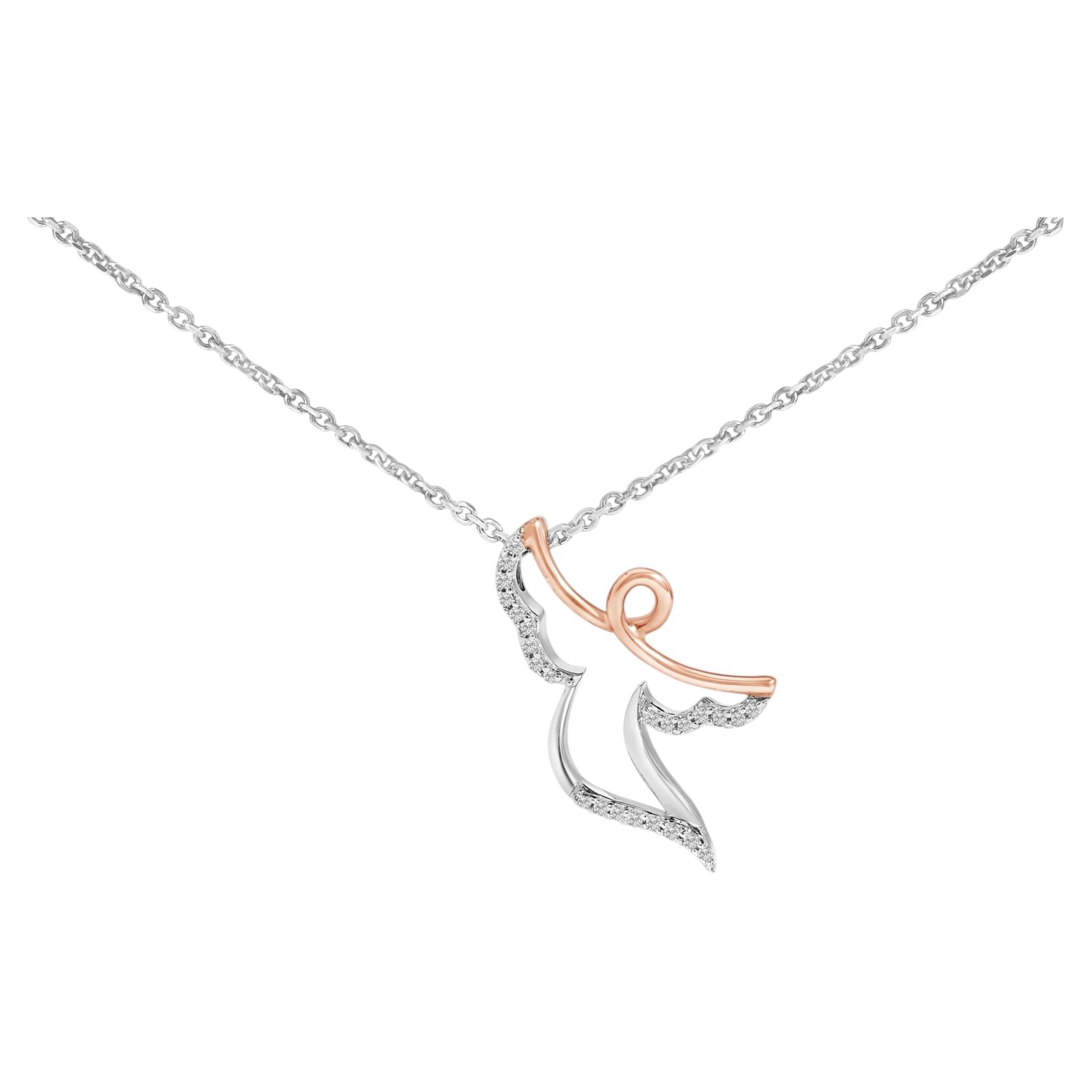 14K Rose Gold Plated Sterling Silver 1/10 Cttw Diamond Angel Pendant Necklace