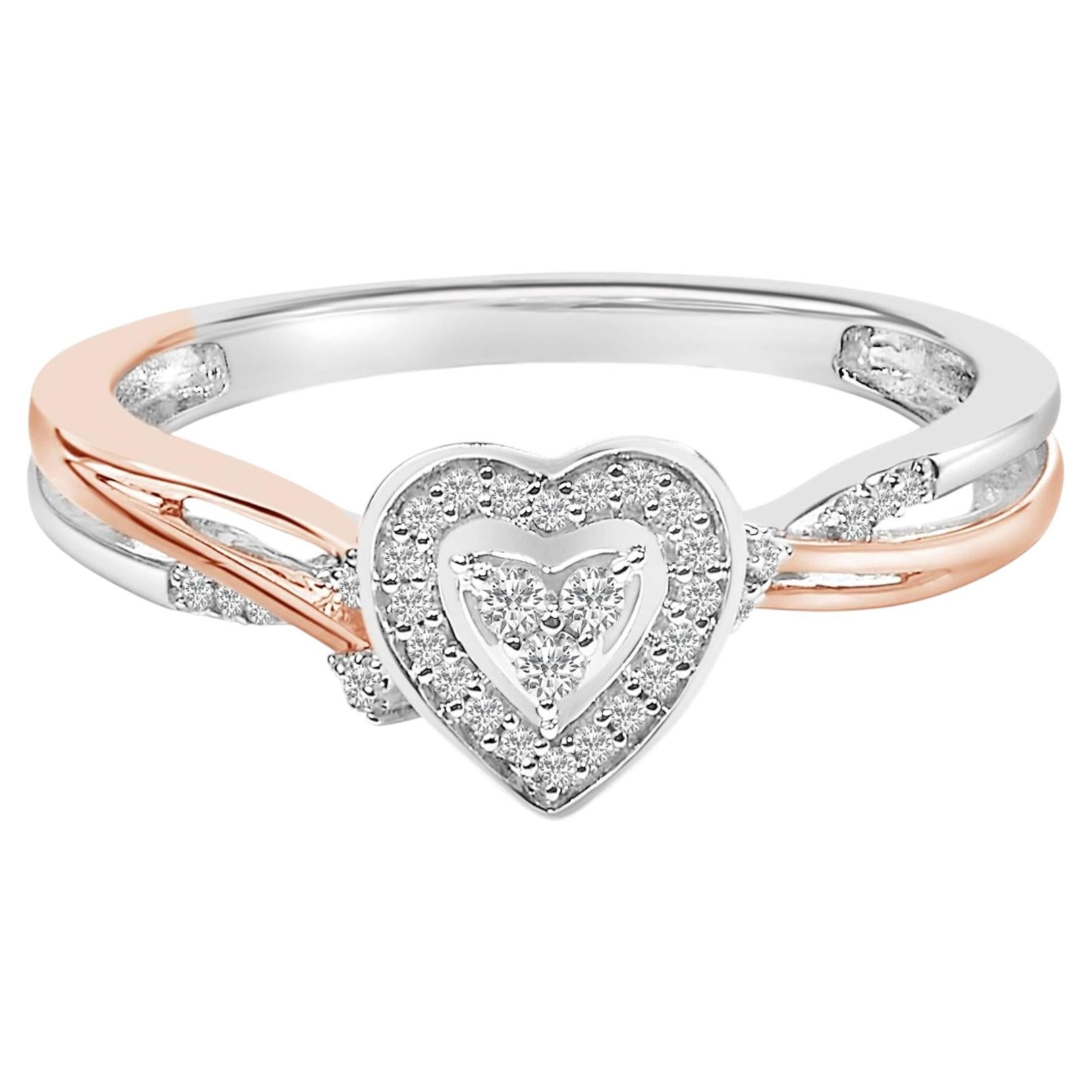 14K Rose Gold Plated Sterling Silver 1/10 Cttw Diamond Heart Motif Ring