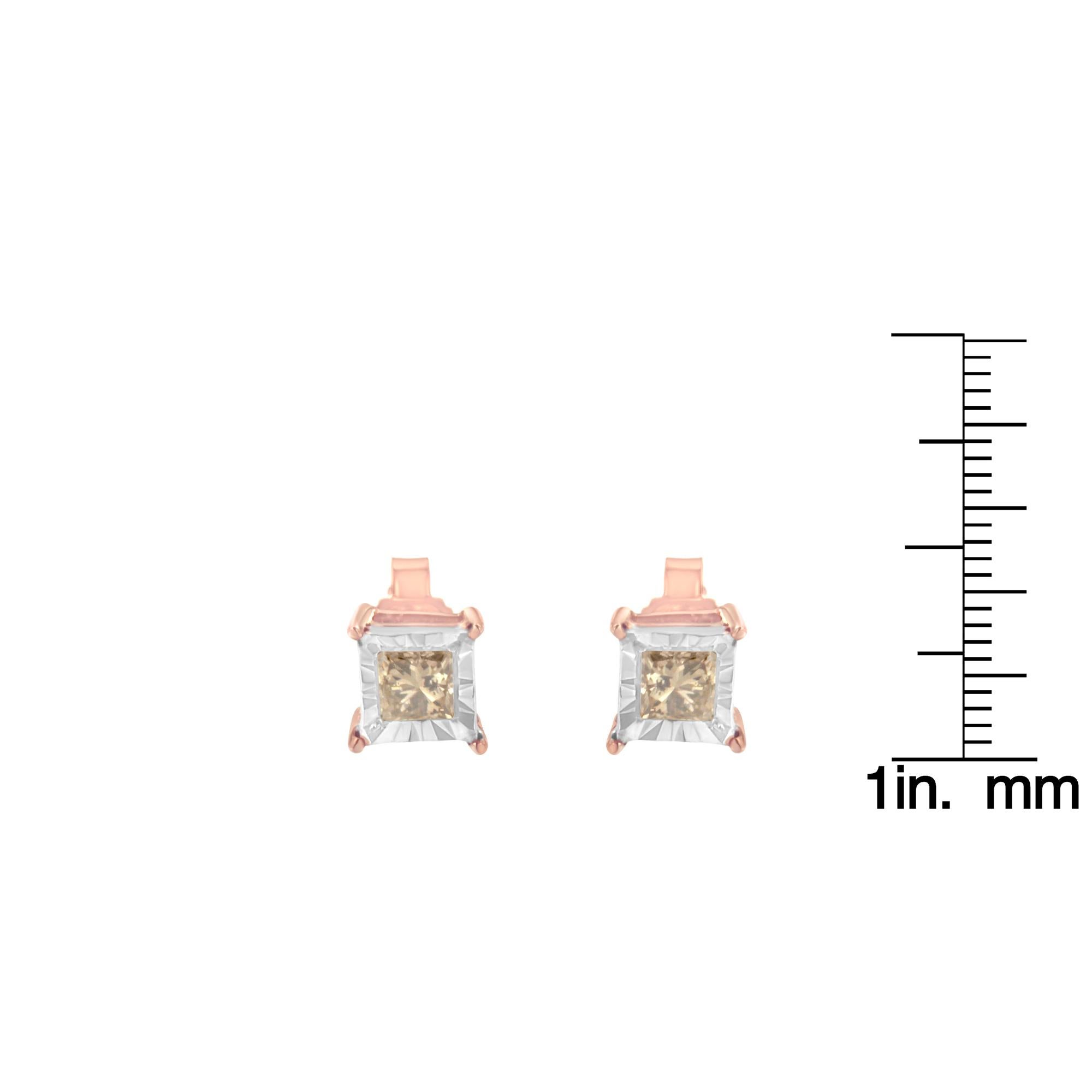 14K Rose Gold Plated .925 Sterling Silver 1/2 Carat Diamond Stud Earrings In New Condition For Sale In New York, NY