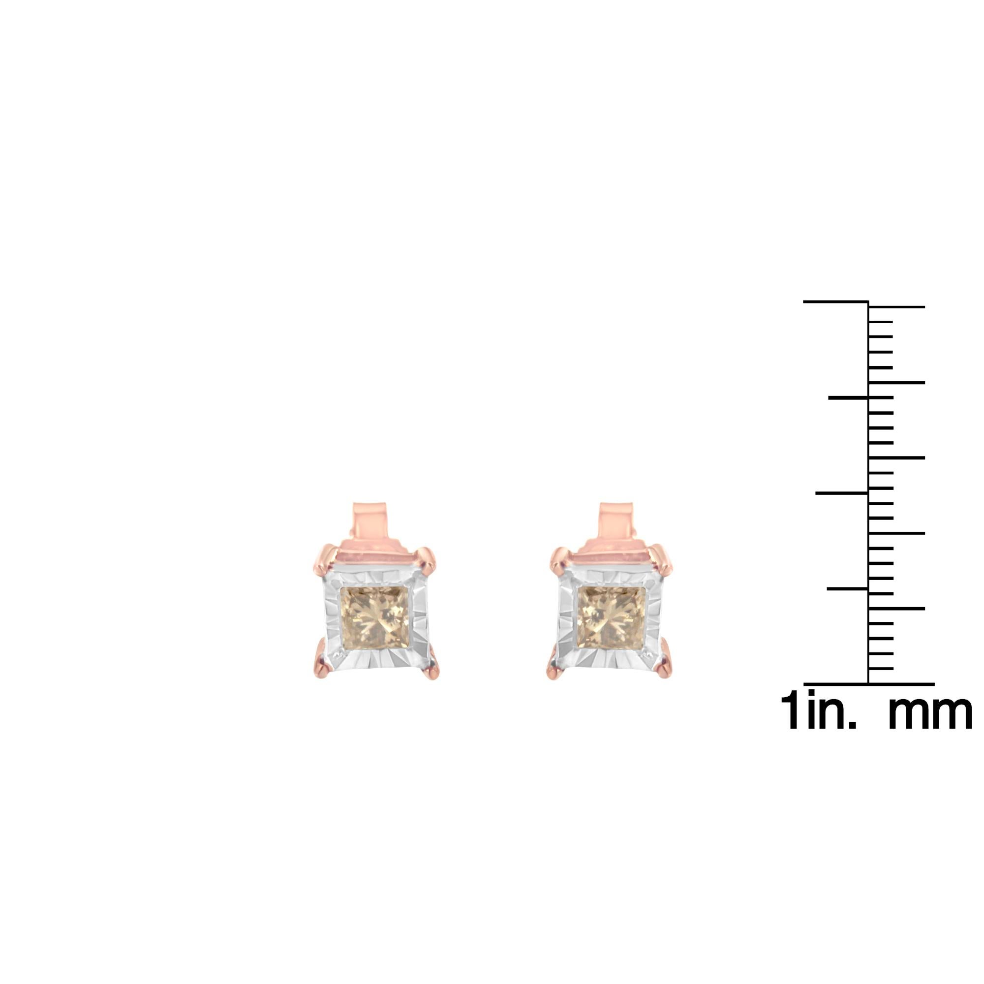 Orecchini con diamante da 1/2 carato in argento 925 placcati in oro rosa 14K In condizioni Nuovo in vendita a New York, NY