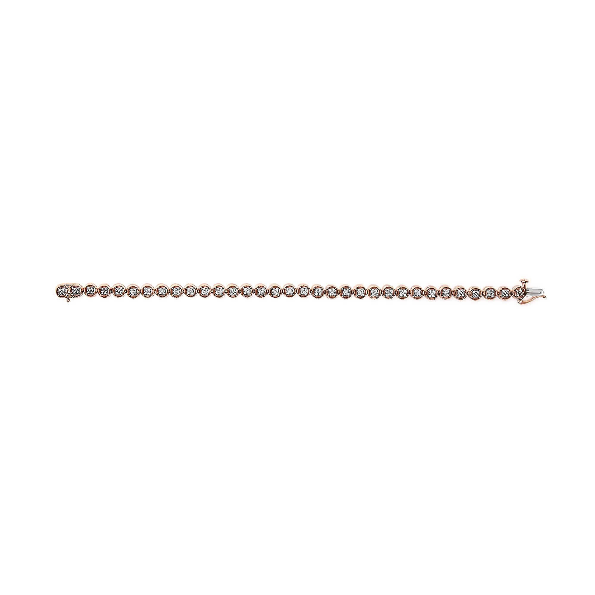 Modern 14K Rose Gold Plated Sterling Silver 1/4 Ct Diamond Circle Link Tennis Bracelet For Sale