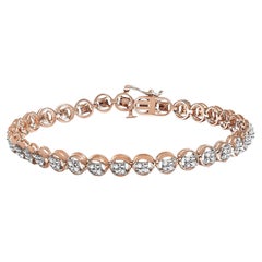 14K Rose Gold Plated Sterling Silver 1/4 Ct Diamond Circle Link Tennis Bracelet