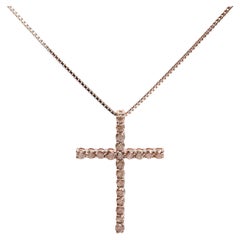 14K Rose Gold Plated Sterling Silver 1.0 Ctw Diamond Gold Cross Pendant Necklace
