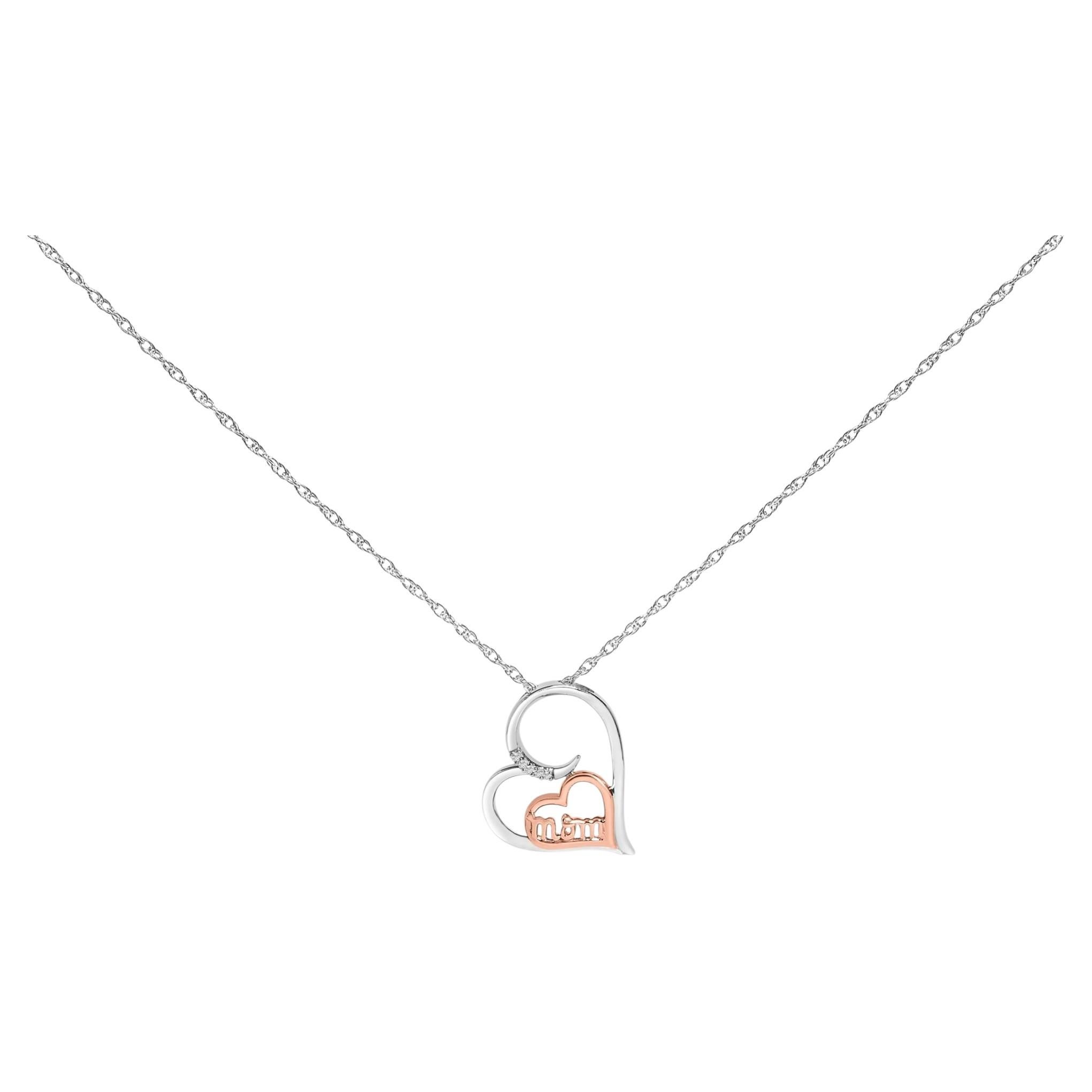 14K Rose Gold Plated Sterling Silver Diamond Accent Mom Heart Pendant Necklace