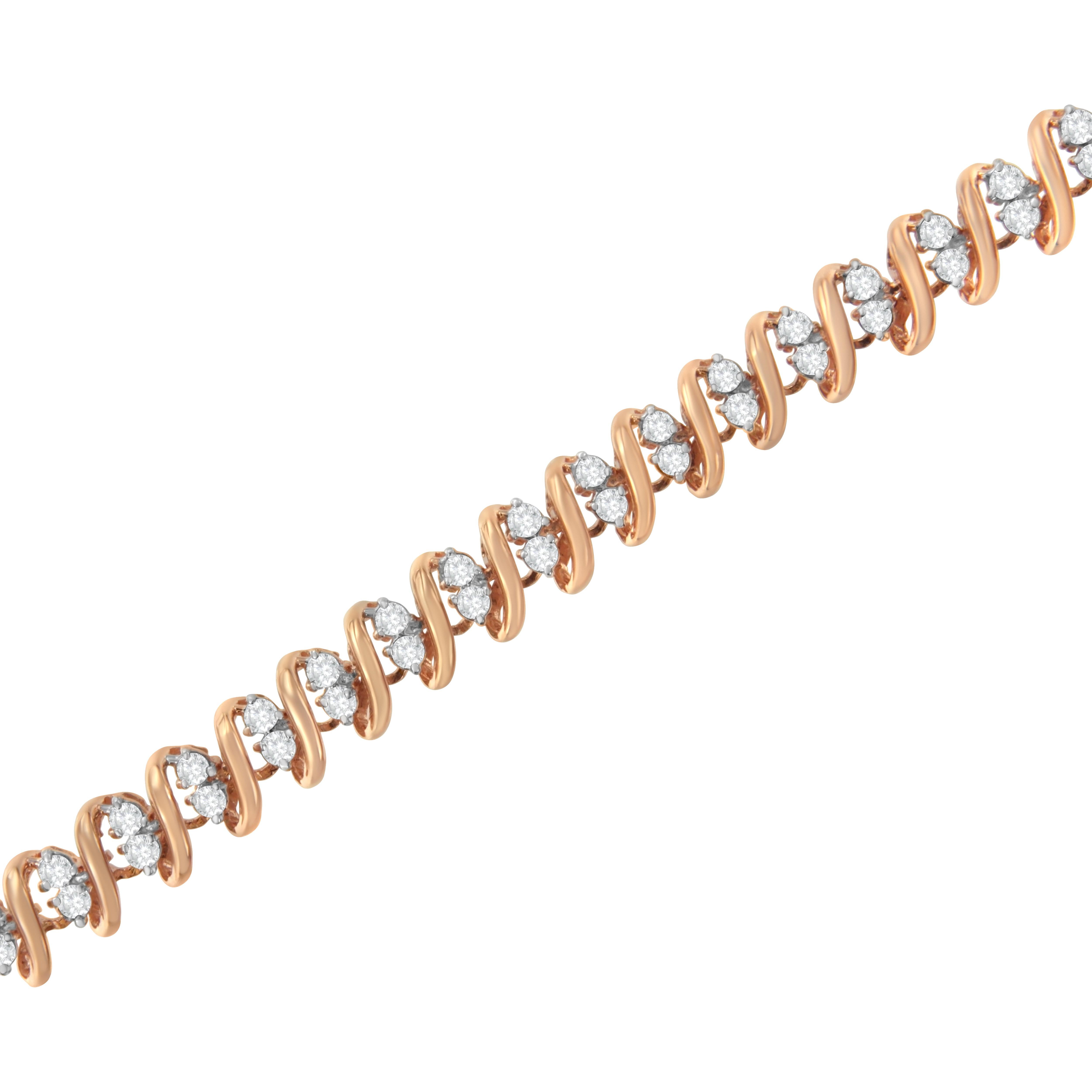 Contemporary 14k Rose Gold Plated Sterling Silver 2.00 Carat Diamond S Link Tennis Bracelet For Sale