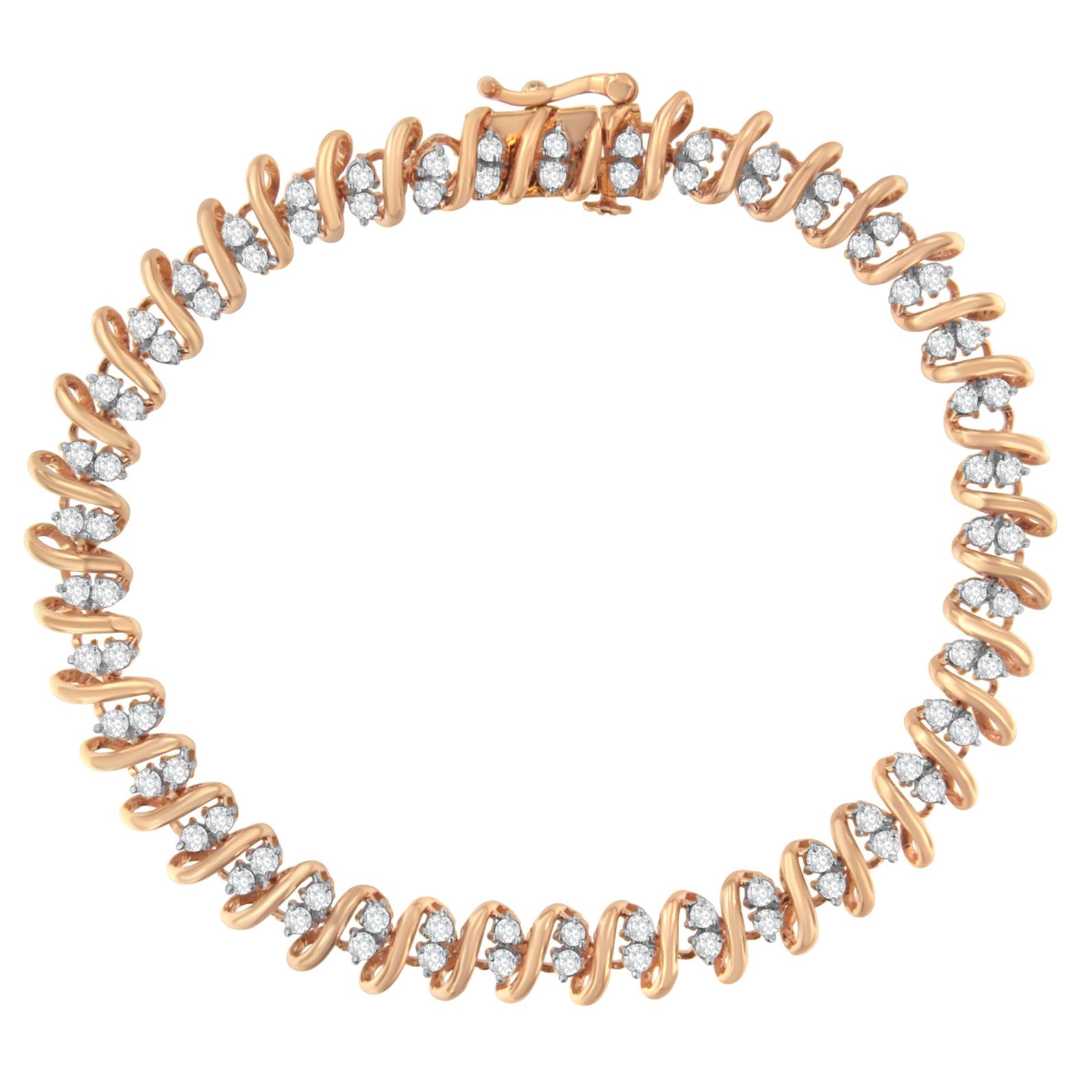 14k Rose Gold Plated Sterling Silver 2.00 Carat Diamond S Link Tennis Bracelet