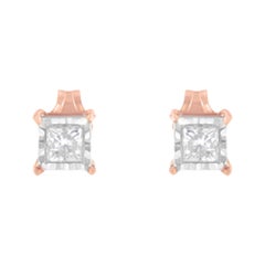 14K Rose Gold Plated Two-Tone Sterling Silver 1/2 Cttw Diamond Stud Earrings