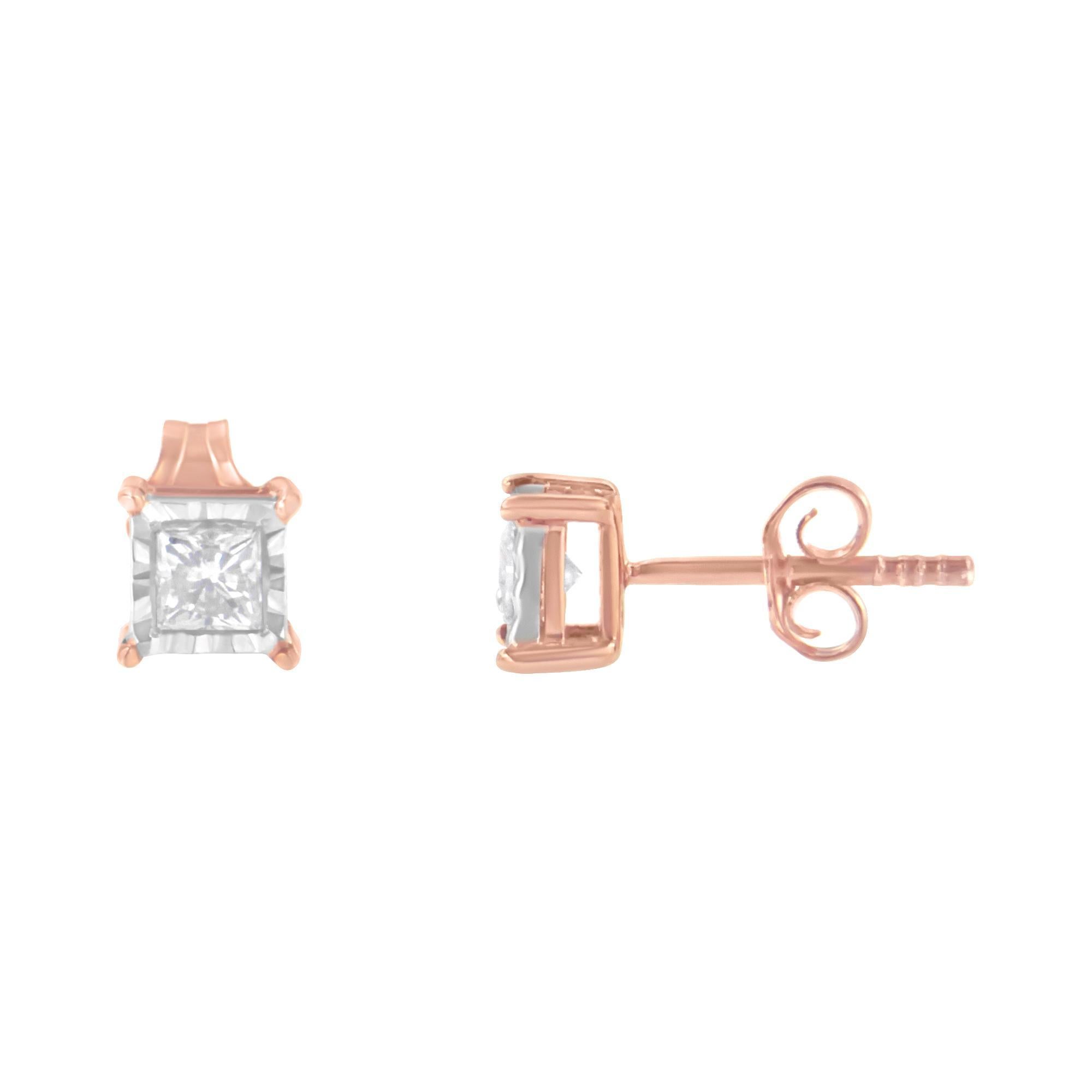 Moderno Orecchini in argento 925 placcati in oro rosa 14K a due toni con diamante da 1/2 carato in vendita