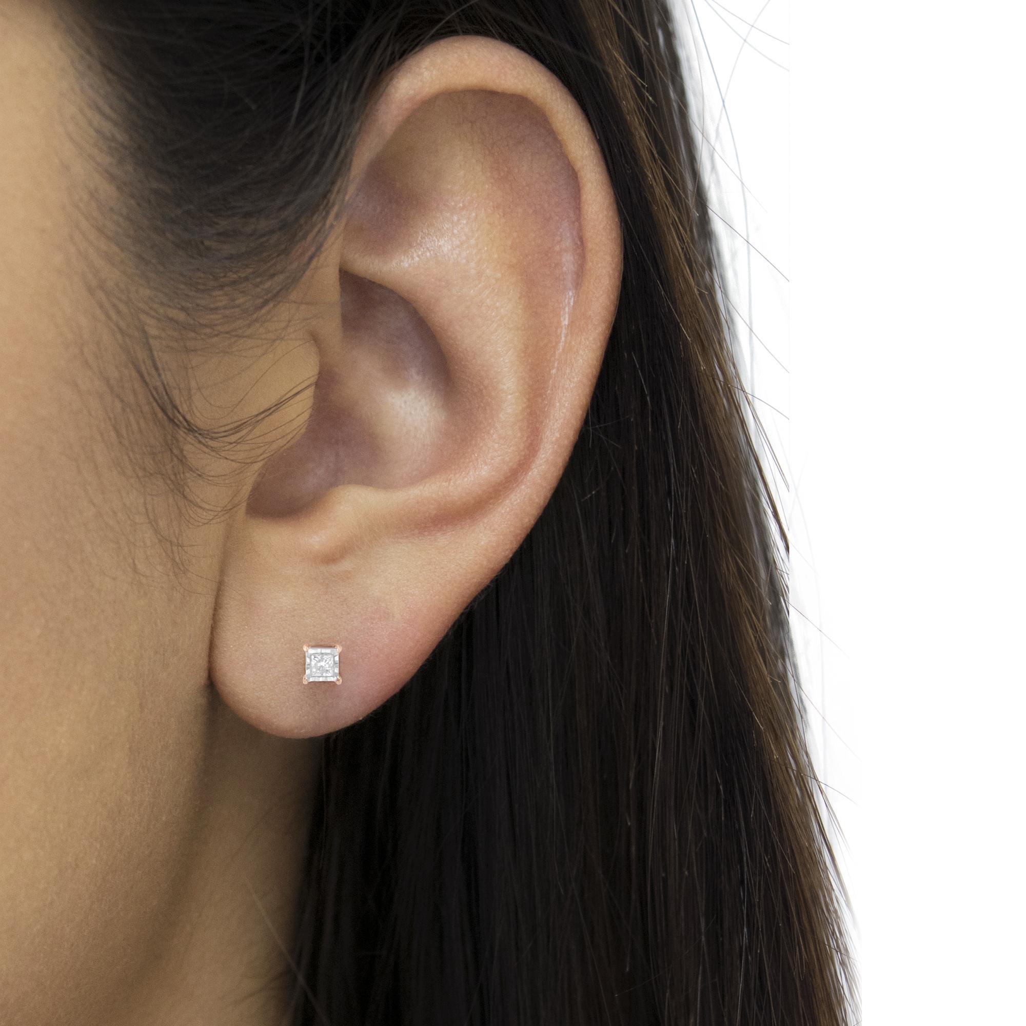 Orecchini in argento 925 placcati in oro rosa 14K a due toni con diamante da 1/2 carato In condizioni Nuovo in vendita a New York, NY