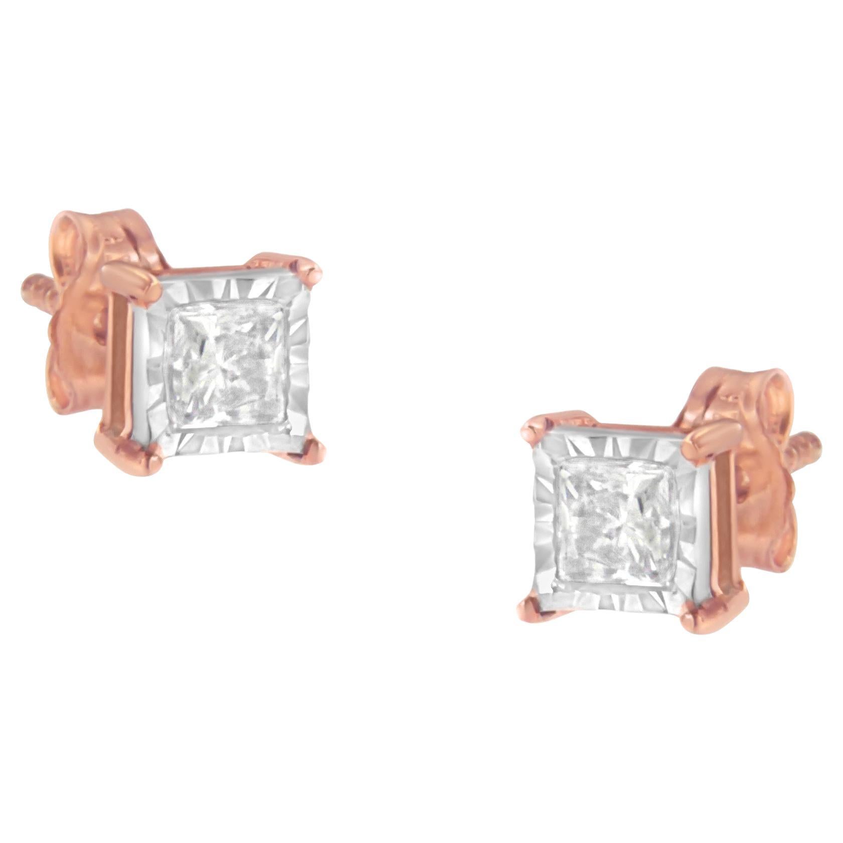 Pendientes de plata de ley bicolor chapados en oro rosa de 14 quilates y con diamantes de 1/2 qt