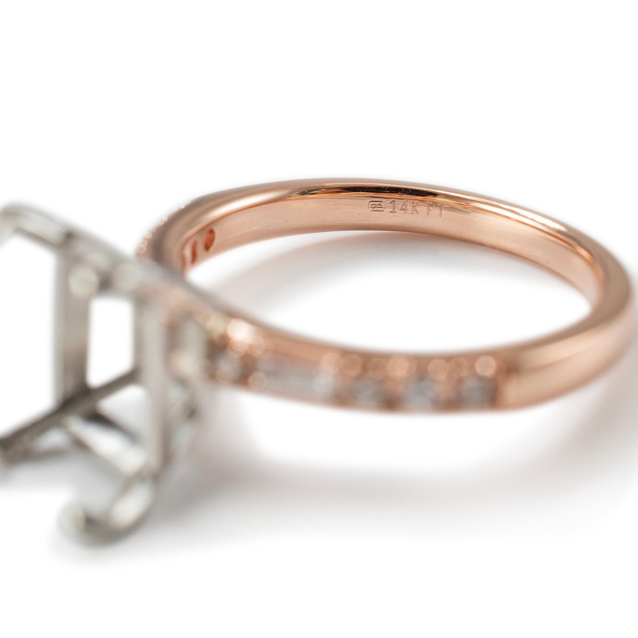 Women's 14K Rose Gold & Platinum Rectangular Accented Diamond Semi Mount Engagement Ring