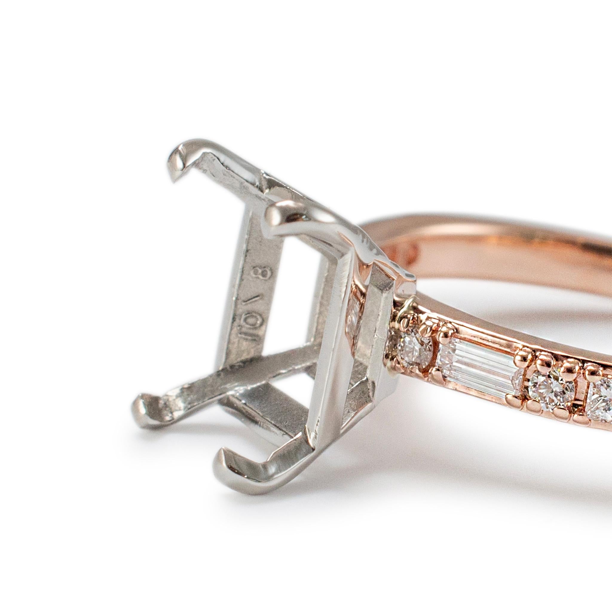 14K Rose Gold & Platinum Rectangular Accented Diamond Semi Mount Engagement Ring 1