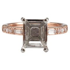 14K Rose Gold & Platinum Rectangular Accented Diamond Semi Mount Engagement Ring