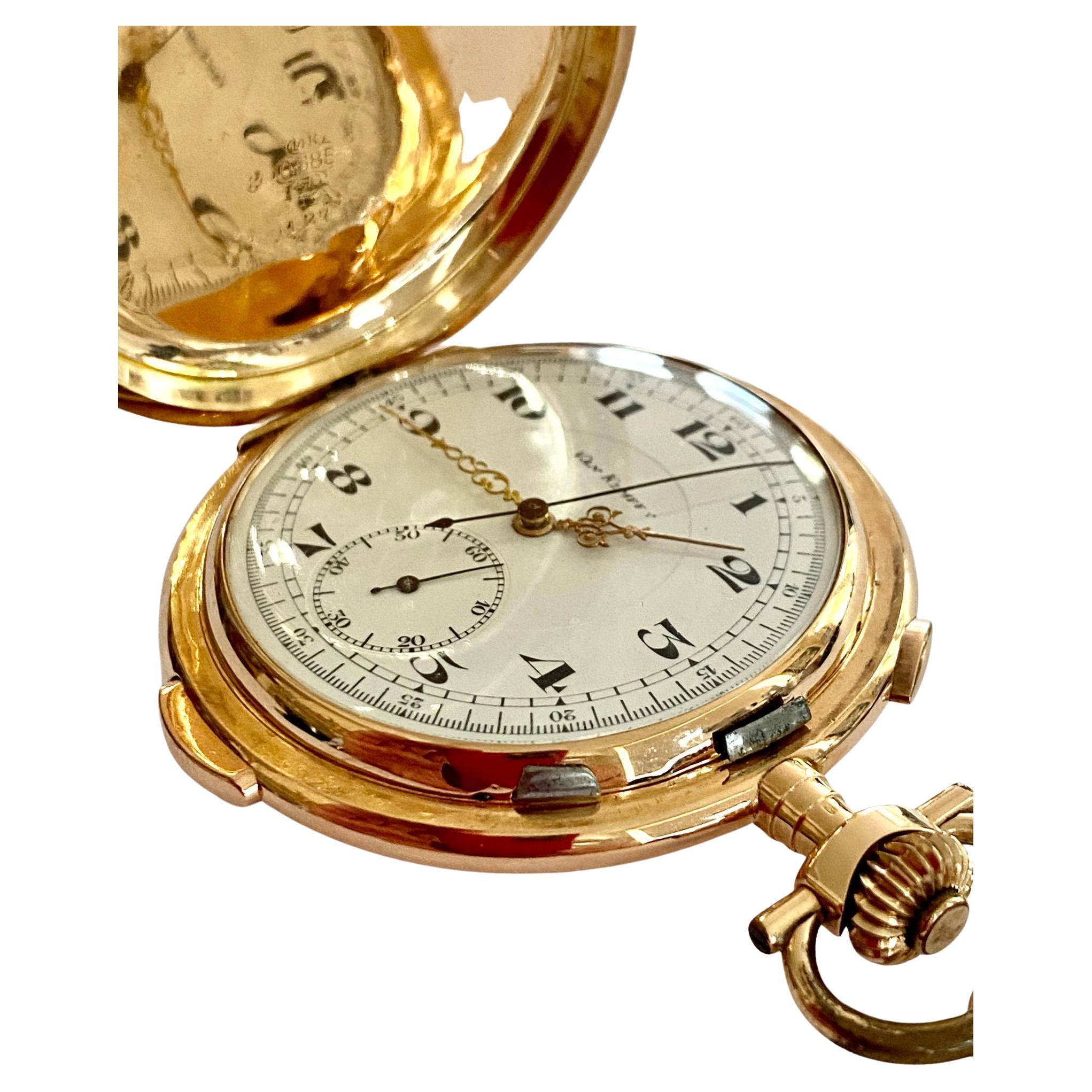 14k. Rose Gold Pocket Watch, Minute Repetition Striking Mechanism, Chronograph