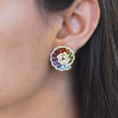 14K Rose Gold Rainbow Flower Shaped Special Cut Taper Baguette Couture Earrings