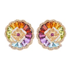 14K Rose Gold Rainbow Flower Shaped Special Cut Taper Baguette Couture Earrings