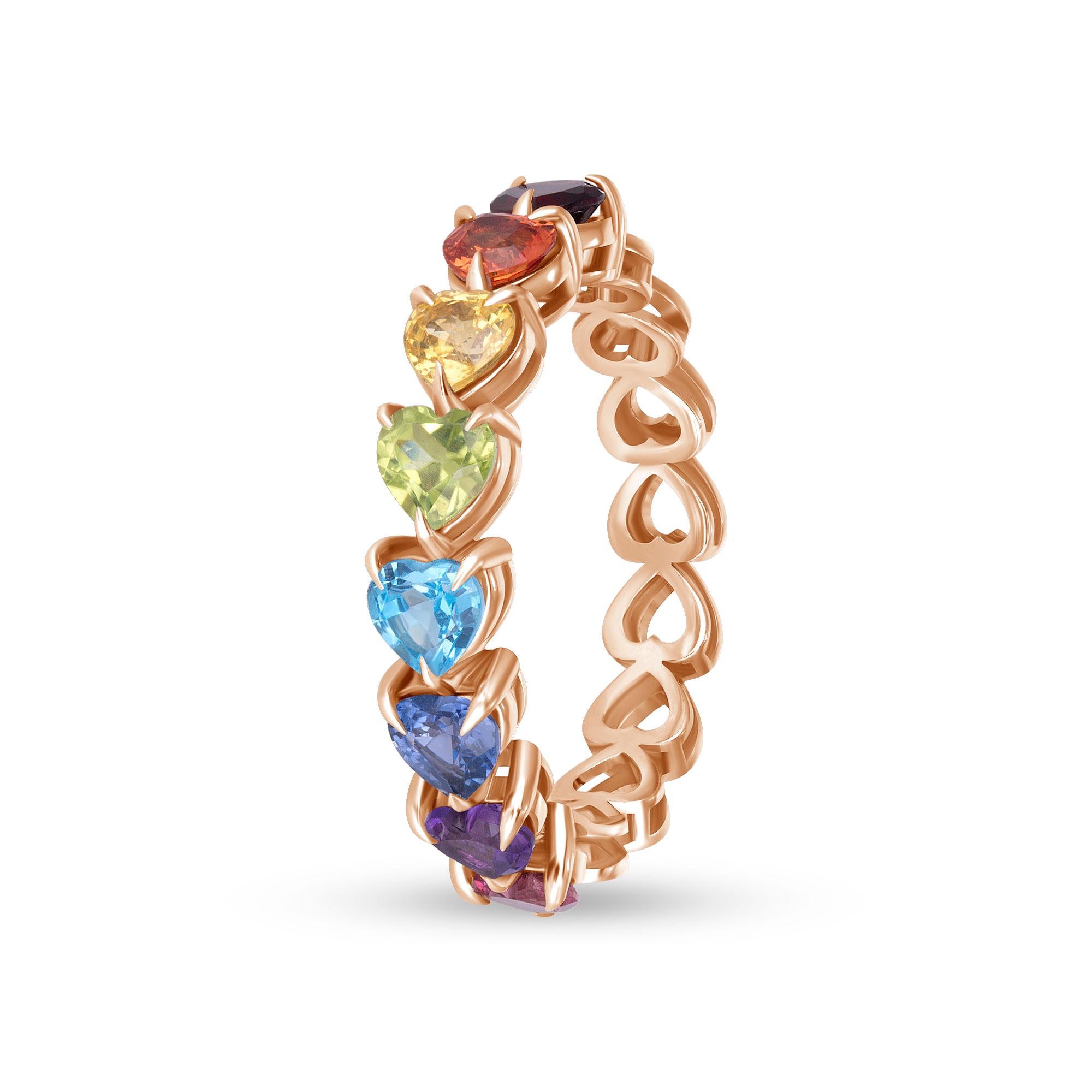 Anello Mezza Eternità Arcobaleno in oro rosa 14K, misura 4 in vendita 2