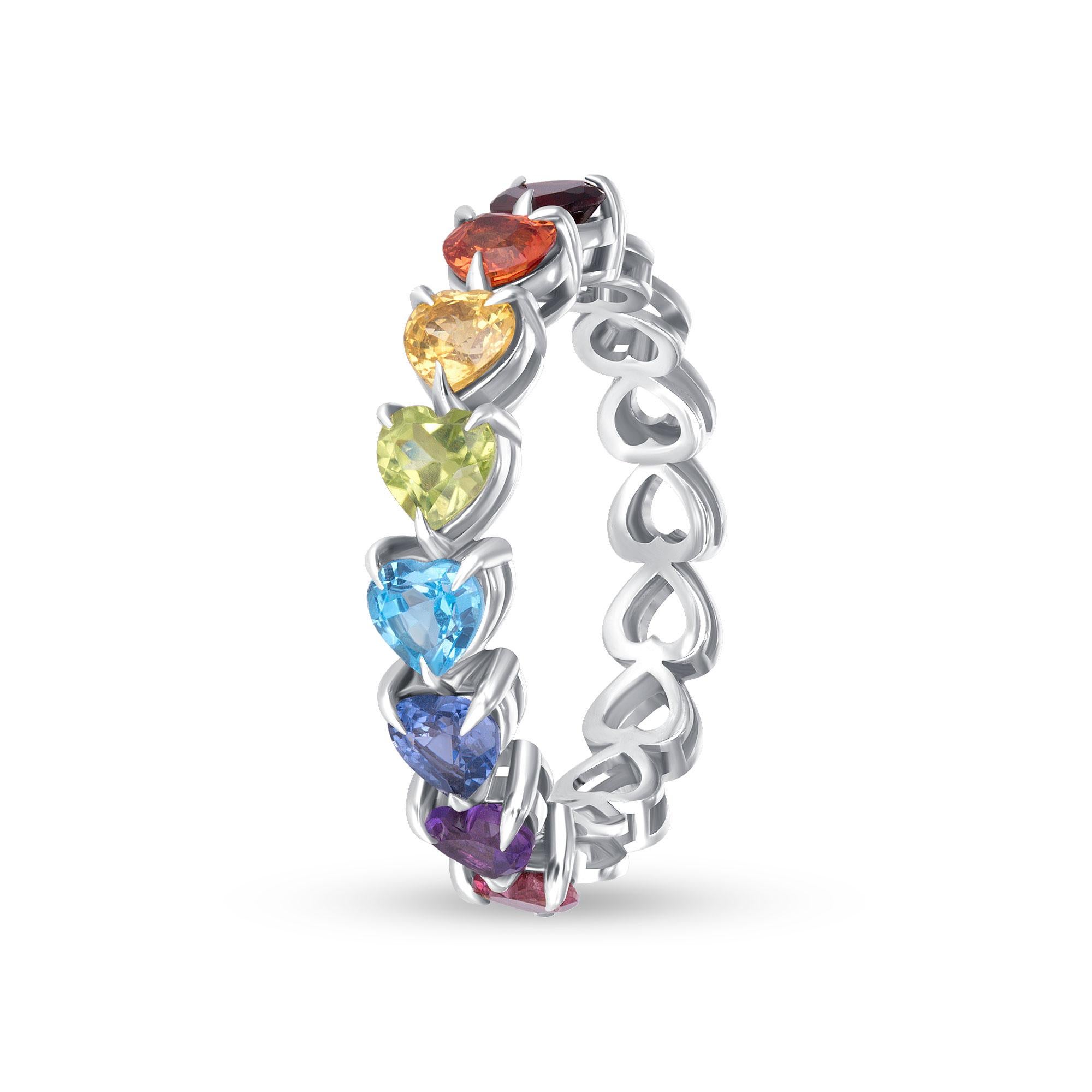 Anello Mezza Eternità Arcobaleno in oro rosa 14K, misura 4 in vendita 3
