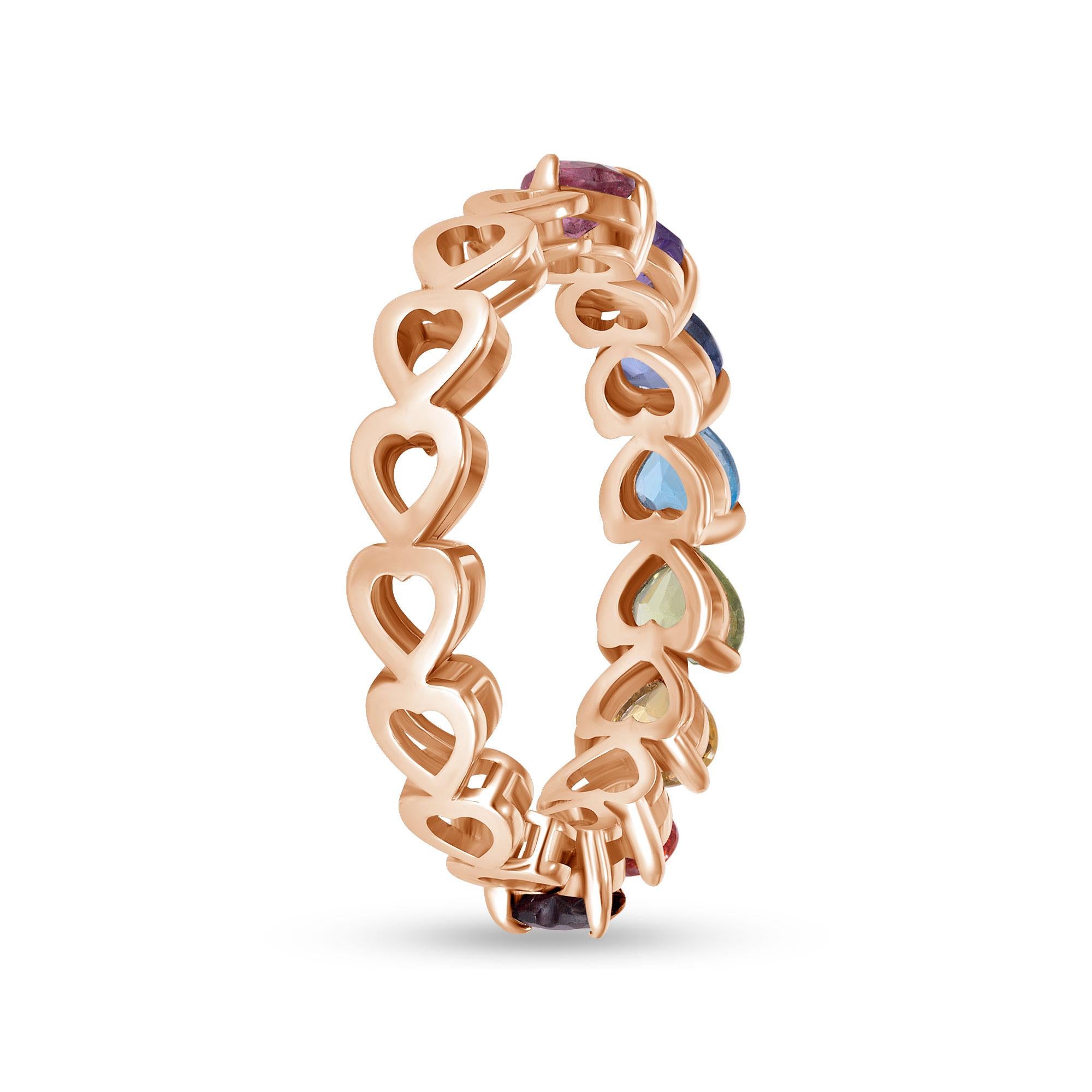 Anello Mezza Eternità Arcobaleno in oro rosa 14K, misura 4 in vendita 4