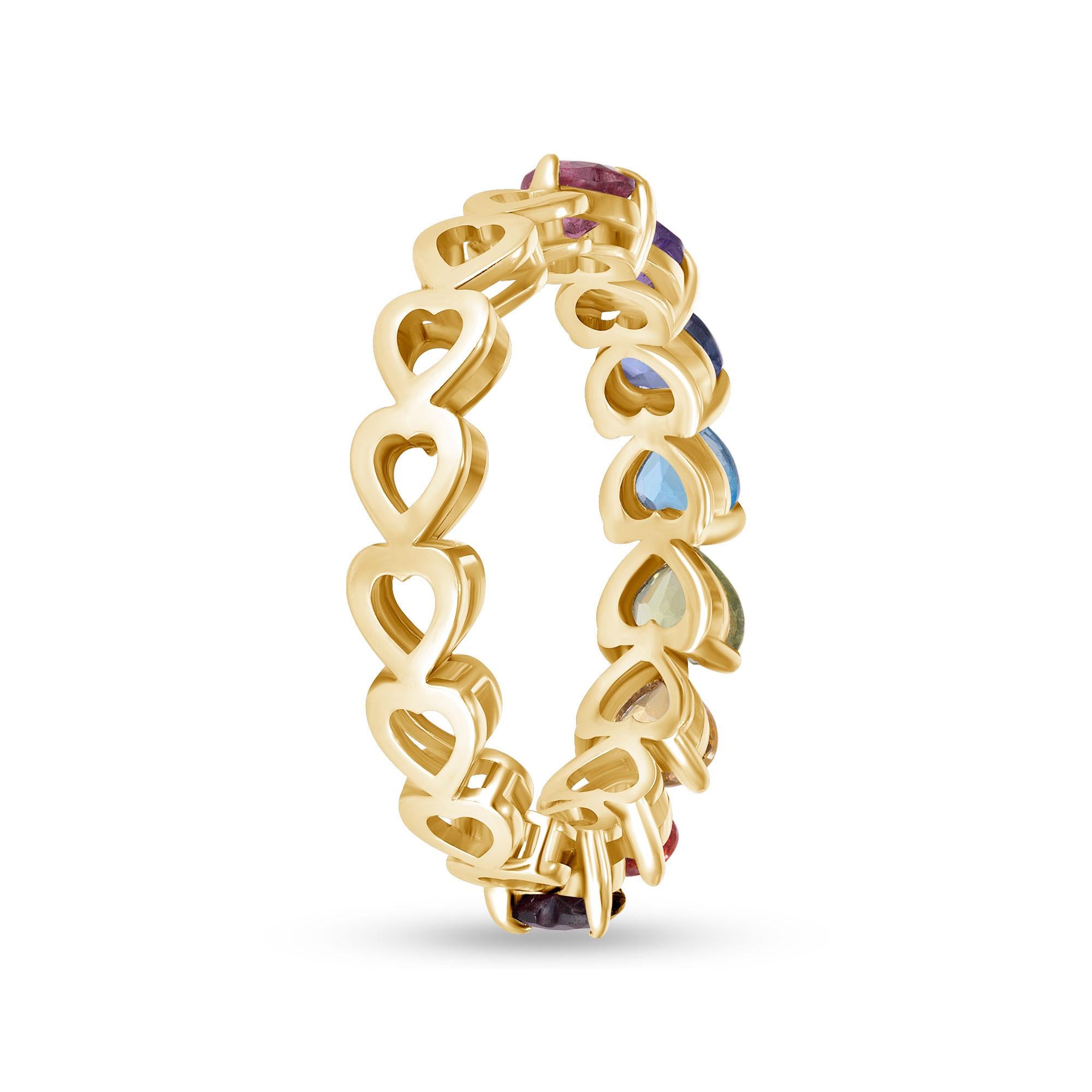 Anello Mezza Eternità Arcobaleno in oro rosa 14K, misura 4 in vendita 5