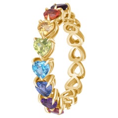 14K Rose Gold Rainbow Half-Eternity Ring, Size 4