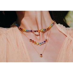 14K Rose Gold Rainbow Heart Gemstone Necklace by Mordekai