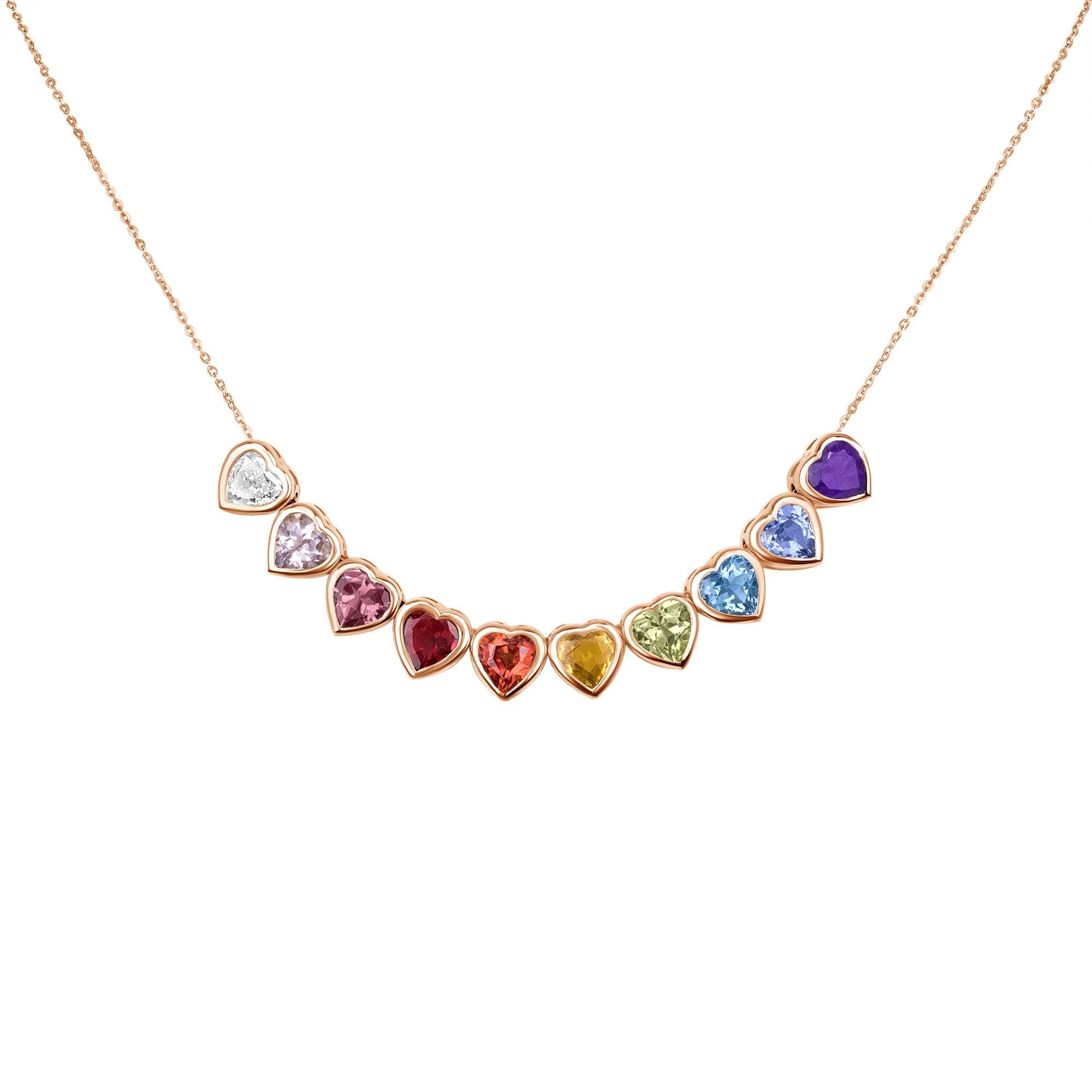 Cuore Collana con cuore arcobaleno in oro rosa 14K di Mordekai in vendita
