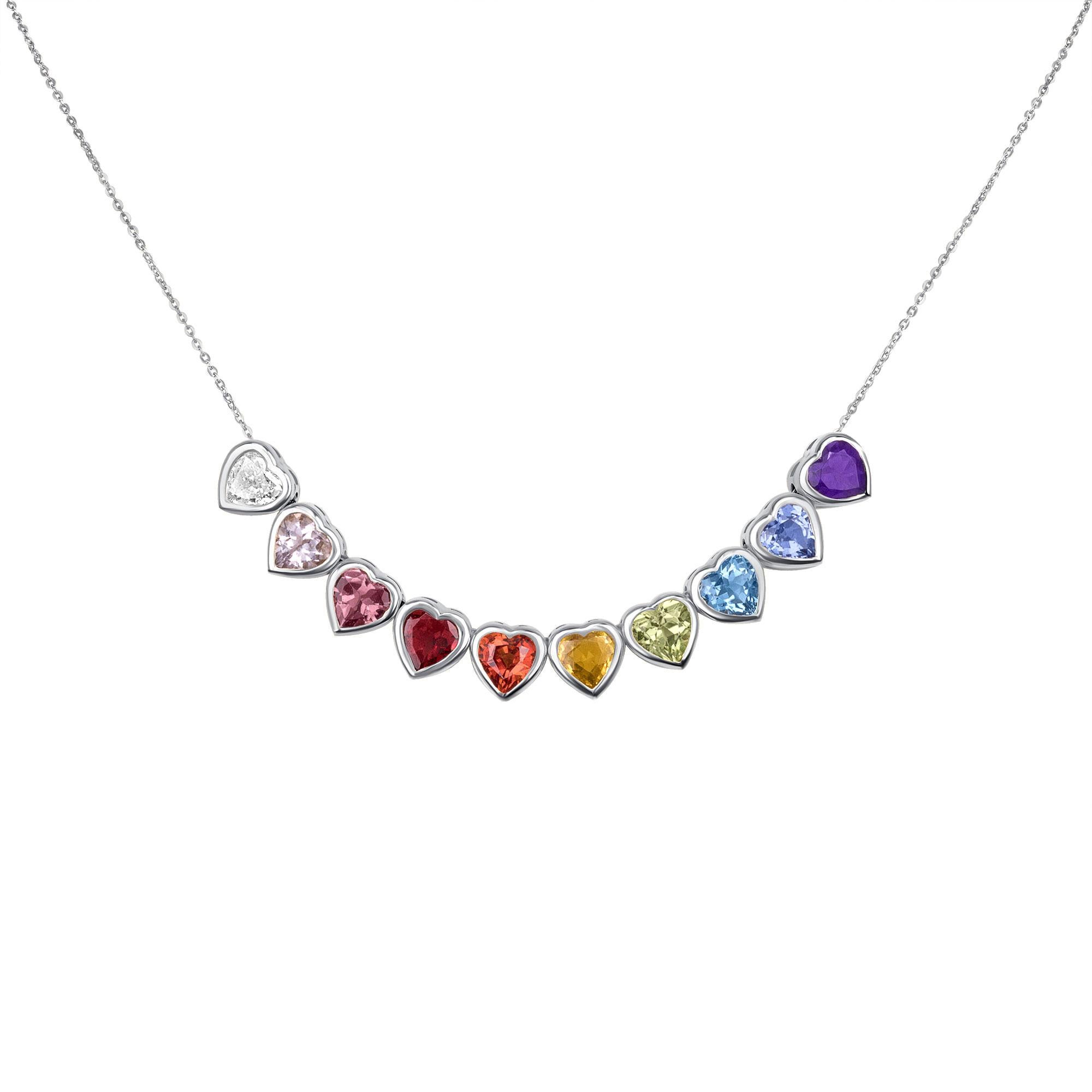 Collana con cuore arcobaleno in oro rosa 14K di Mordekai In condizioni Nuovo in vendita a Miami Beach, FL