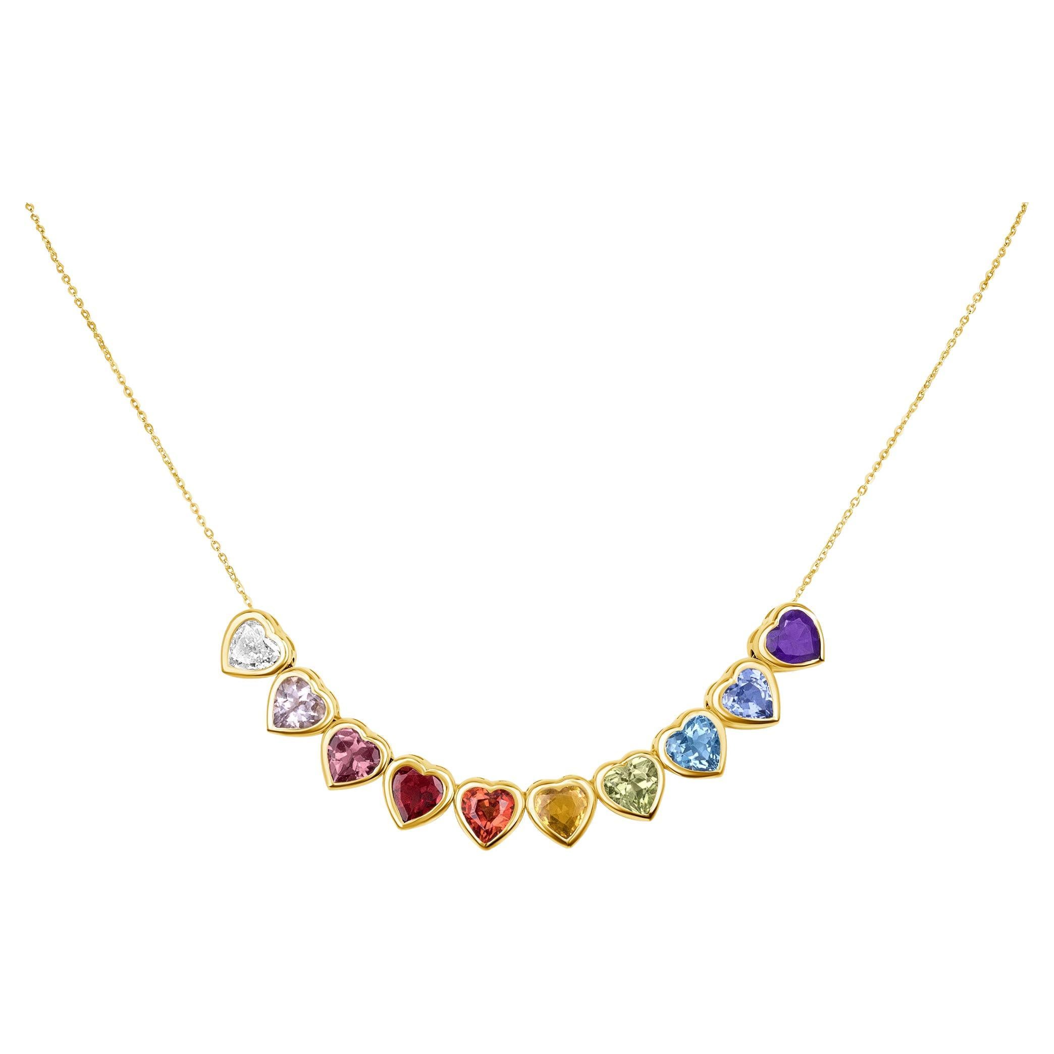 14K Rose Gold Regenbogen Herz Edelstein Halskette von Mordekai