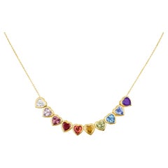 Mordekai Collier en or rose 14 carats avec cœur arc-en-ciel et pierres précieuses