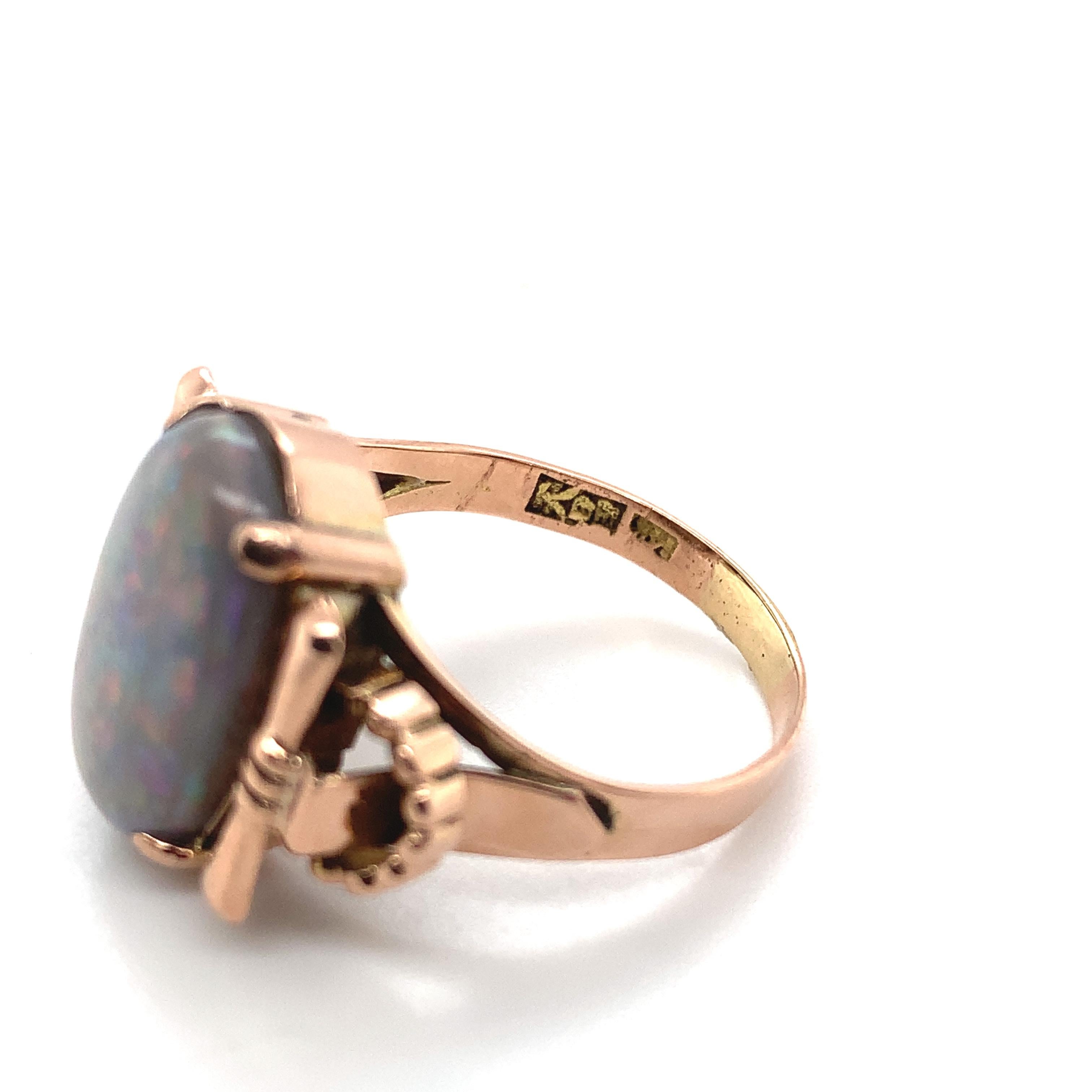 14K Rose Gold Retro Black Opal Ring Size 7 5