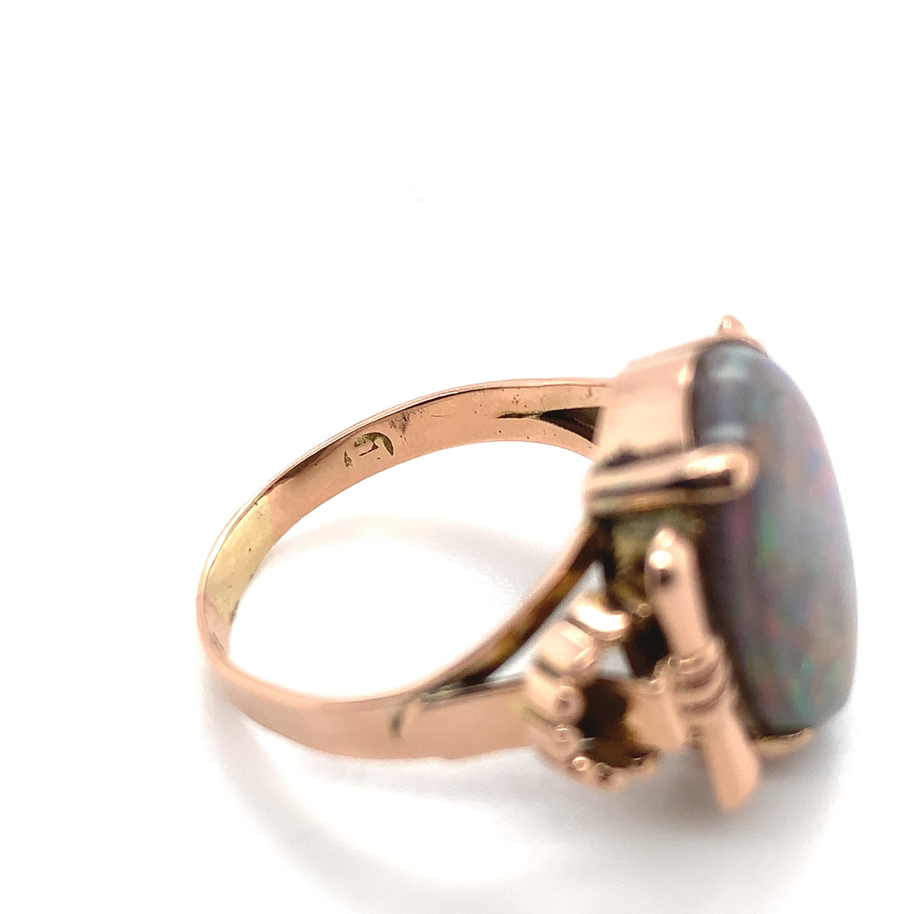14K Rose Gold Retro Black Opal Ring Size 7 6