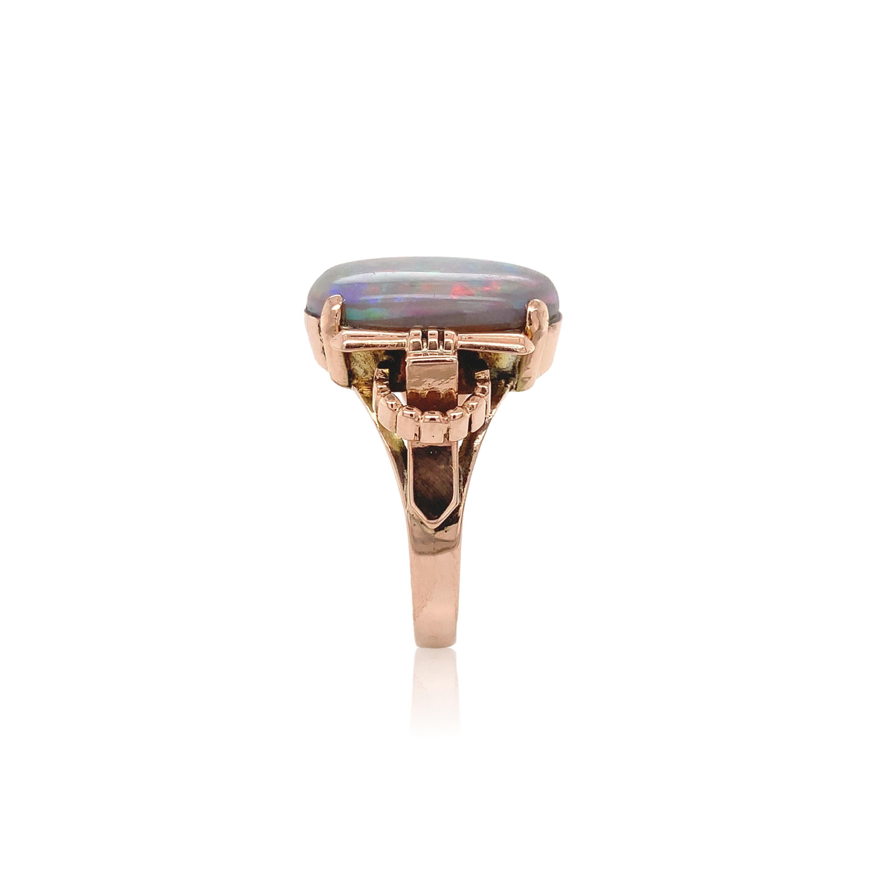 14K Rose Gold Retro Black Opal Ring Size 7 In Good Condition In Big Bend, WI