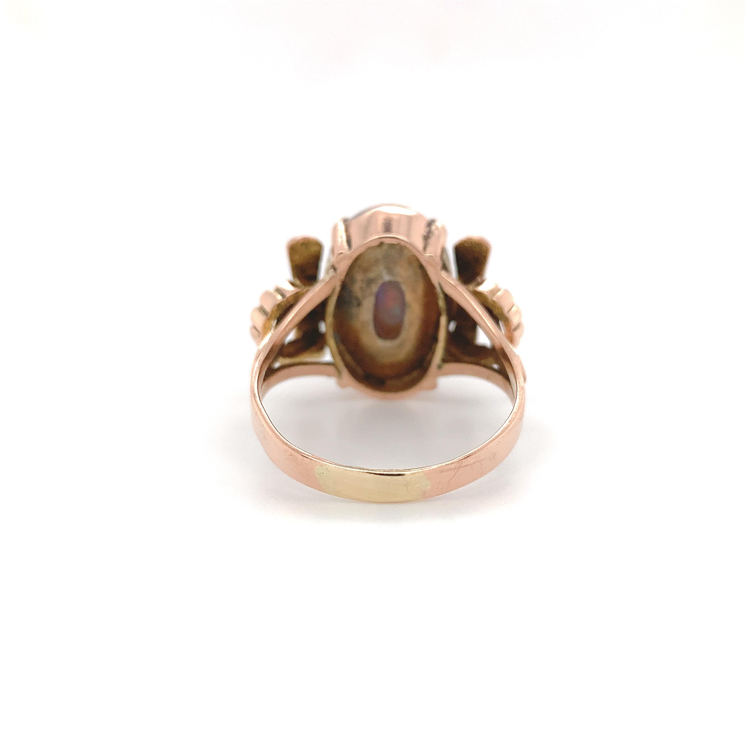 Women's 14K Rose Gold Retro Black Opal Ring Size 7
