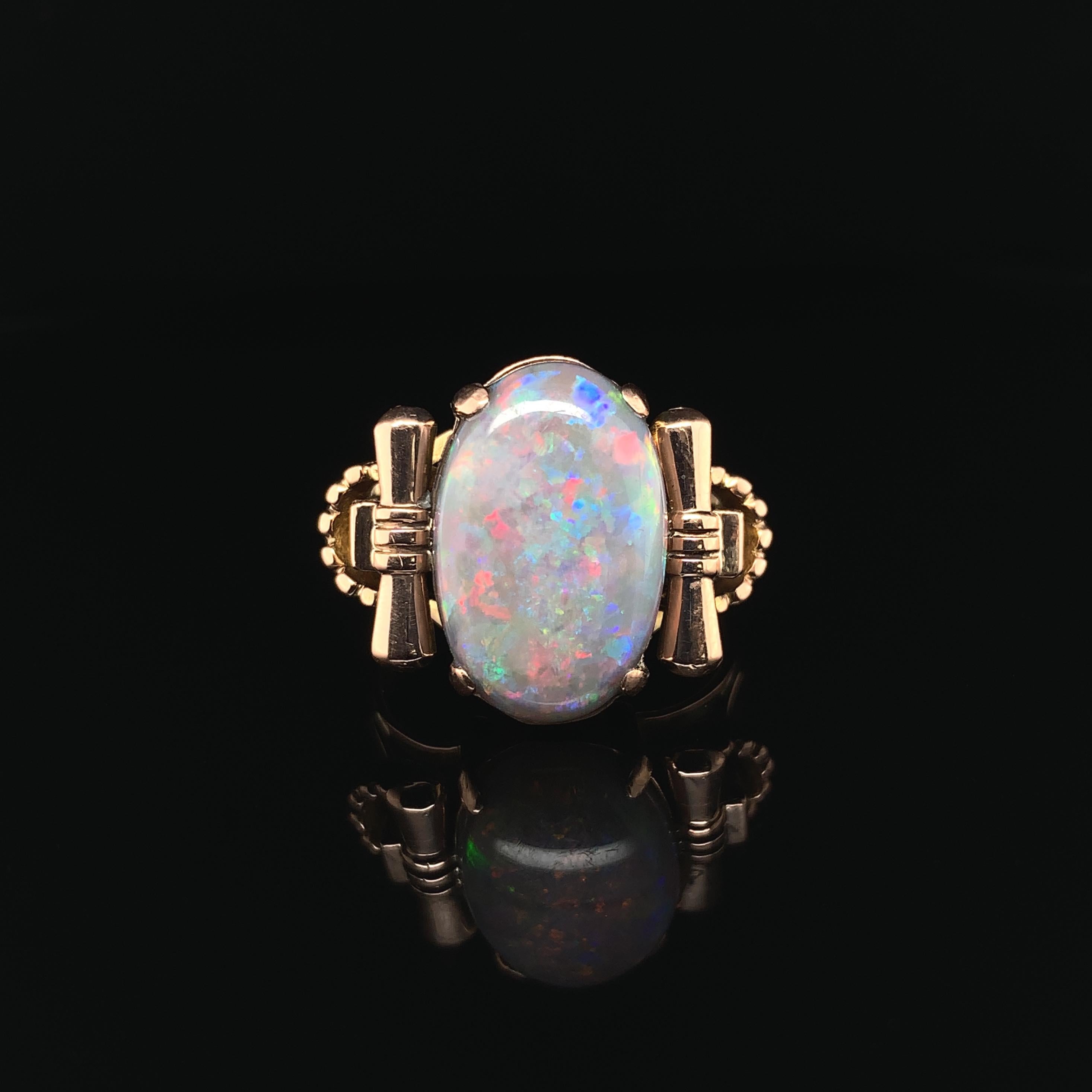 14K Rose Gold Retro Black Opal Ring Size 7 1
