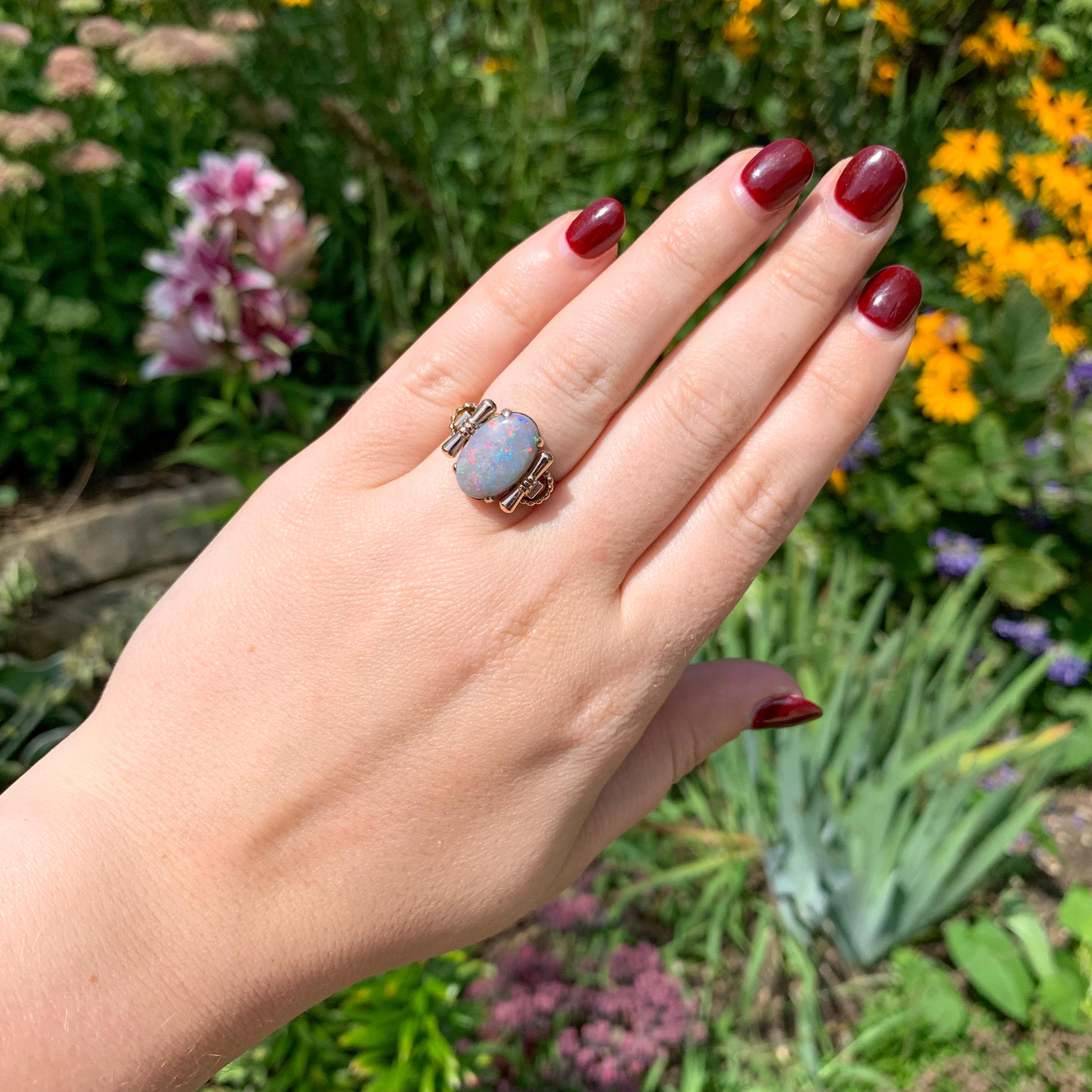 14K Rose Gold Retro Black Opal Ring Size 7 3