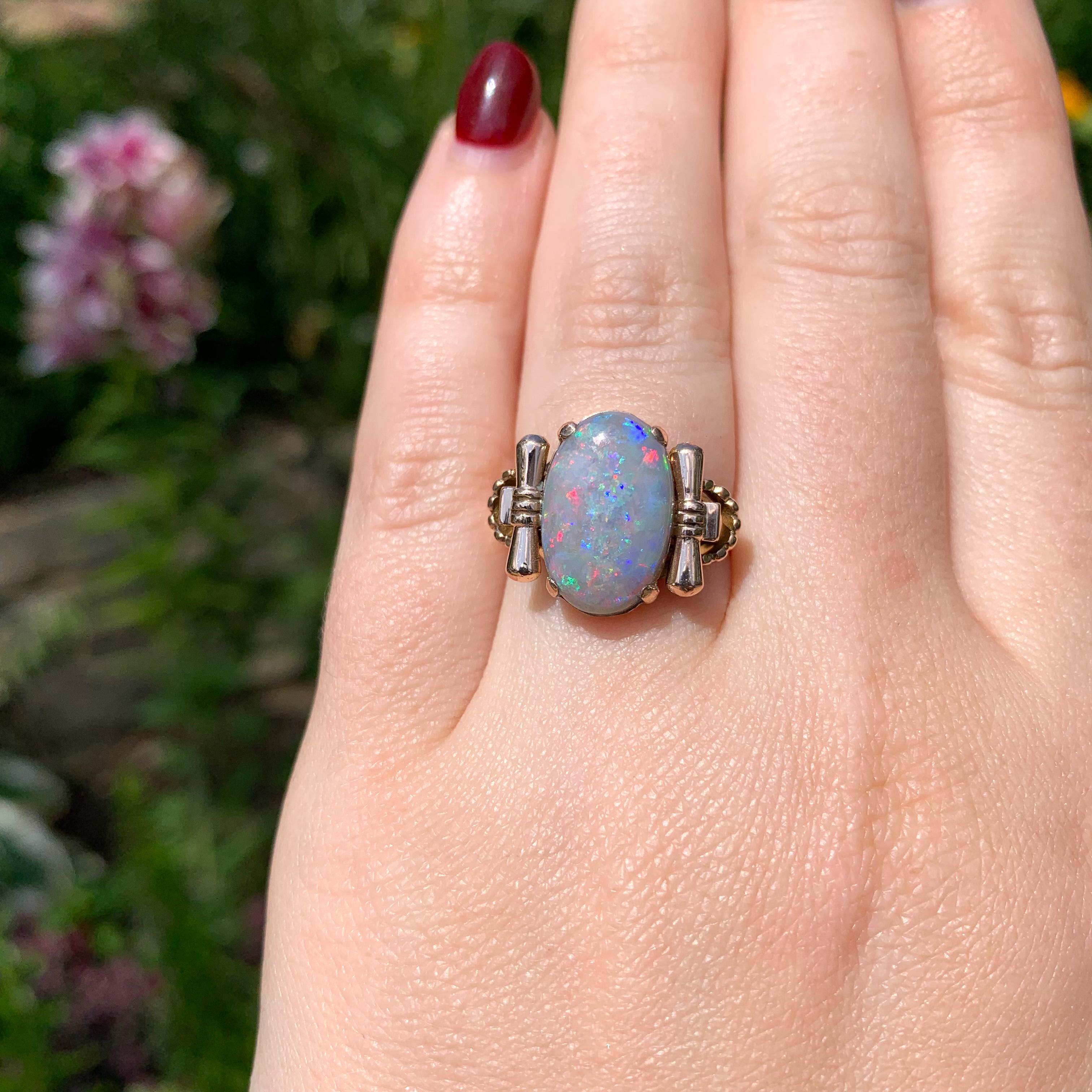 14K Rose Gold Retro Black Opal Ring Size 7 4