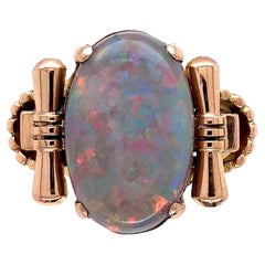 14K Rose Gold Retro Black Opal Ring Size 7